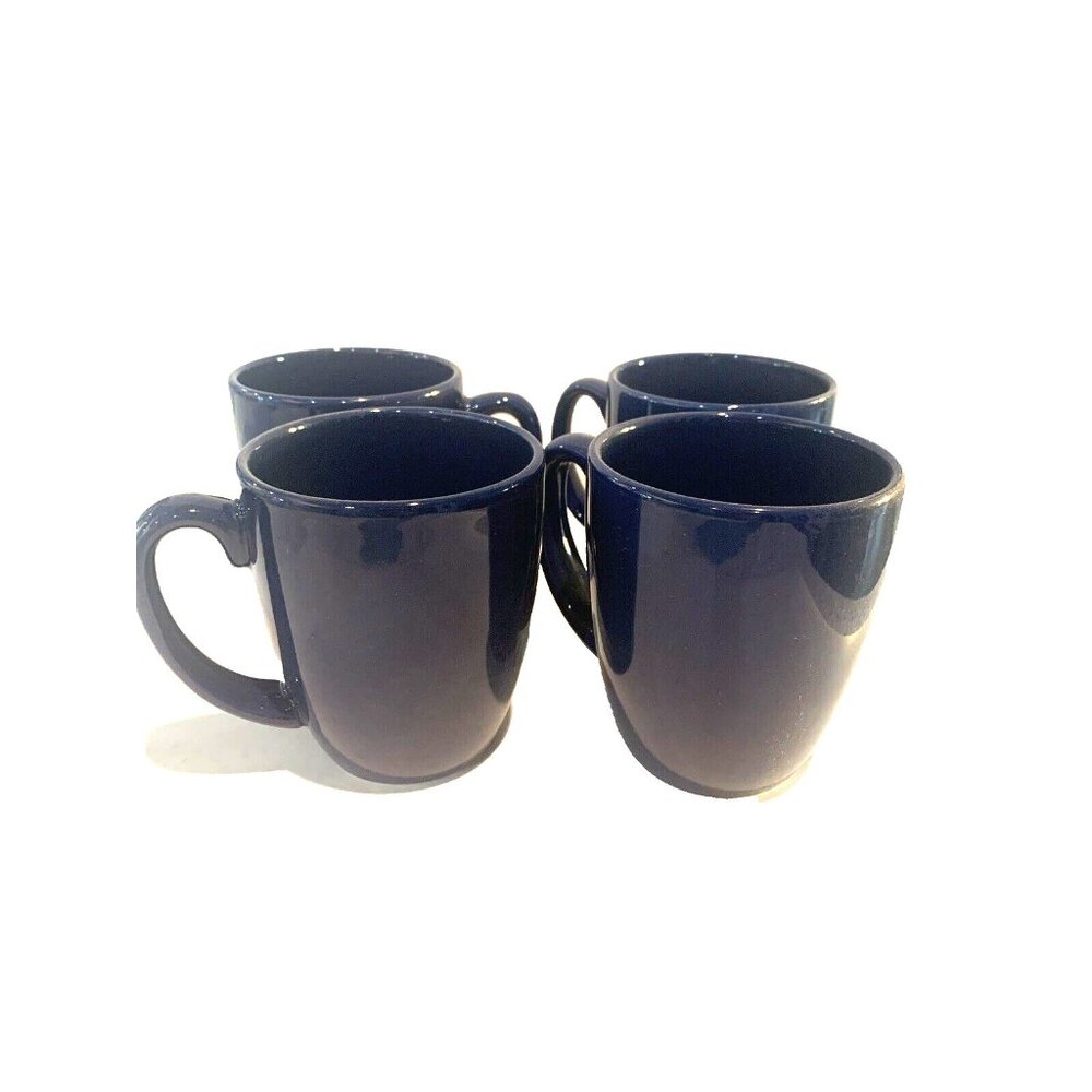 Set 4 Vintage CORELLE Coordinates Stoneware Mugs Cups Navy Dark Blue Coffee CUP
